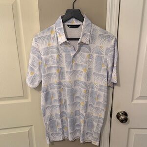Travis Mathew Men's Tropical Print Polo in White and Yellow